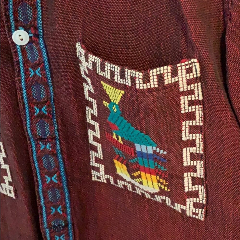 Red embroidered button down - Picture 2 of 3